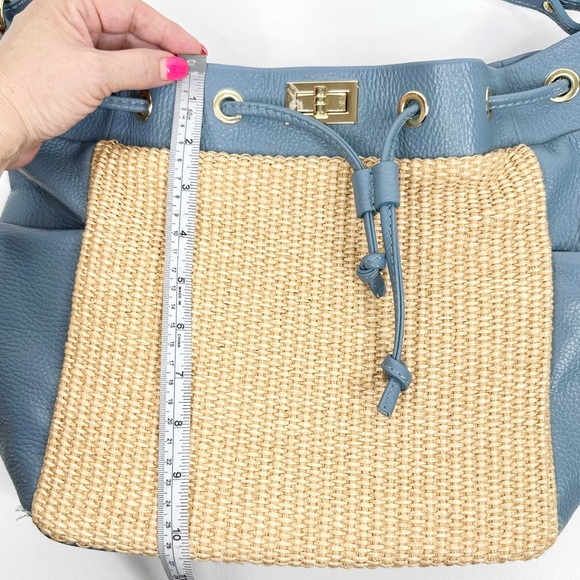 Unica Firenze NEW Italian Leather + Straw Bag Purse Sky Blue - Picture 13 of 16
